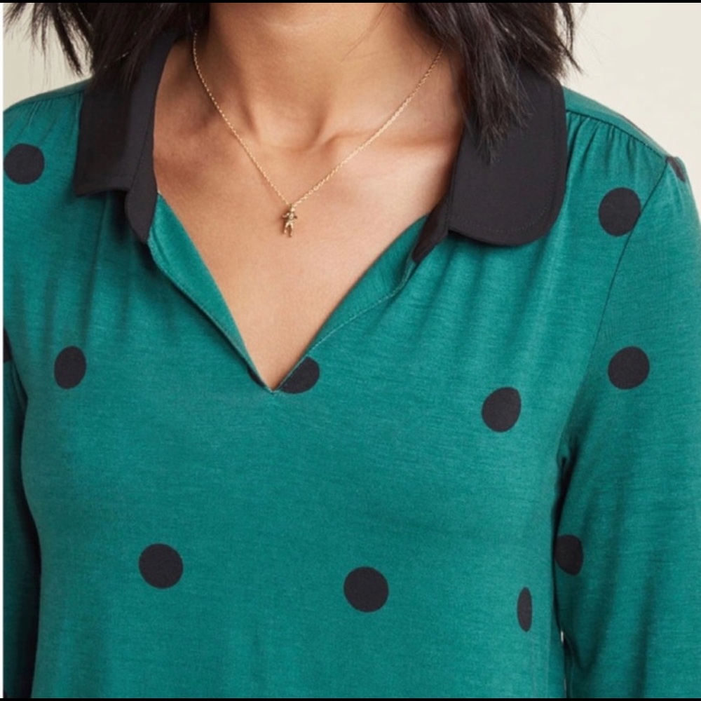 ModCloth Peter Pan Collar Green Polka - Picture 2 of 8